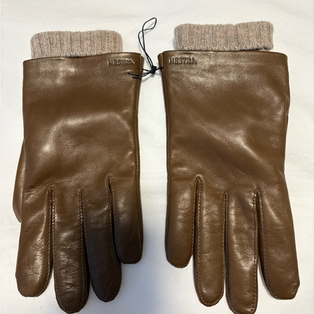 Hestra Megan Brown Leather Gloves with Knitted Cuffs
